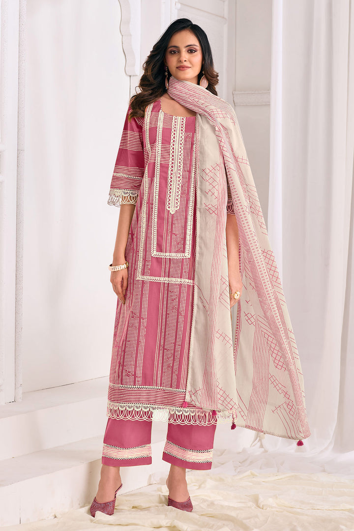 Pure Cotton Hand Block Printed Ethnic Salwar Kameez With Lace Dupatta