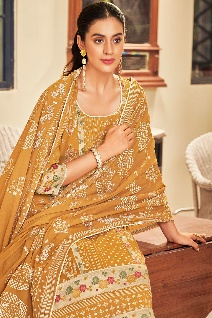 Orange Pure Cotton Hand Block Print Long Salwar Suit
