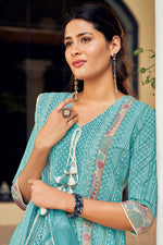 Load image into Gallery viewer, Pure Cotton Cyan Color Hand Block Print Long Salwar Suit
