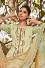 Load image into Gallery viewer, Sea Green Fine Borer Embroidery Designer Straight Cut Salwar Suit
