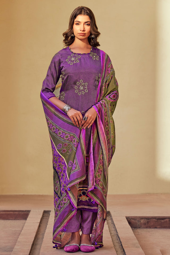 Purple Color Pure Gajji Silk Digital Print Salwar Kameez