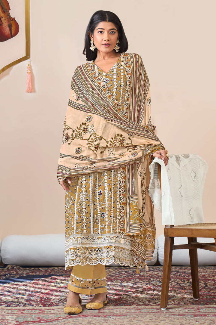 Cotton Block Print Designer Border Embroidery Salwar Kameez