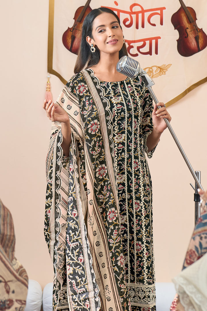Pure Cotton Block Print Border Embroidered Salwar Kameez
