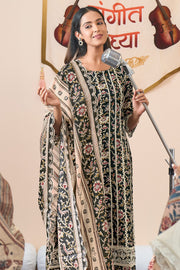Pure Cotton Block Print Border Embroidered Salwar Kameez