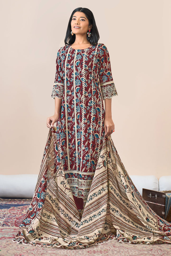 Pure Cotton Block Print Border Embroidery Salwar Kameez