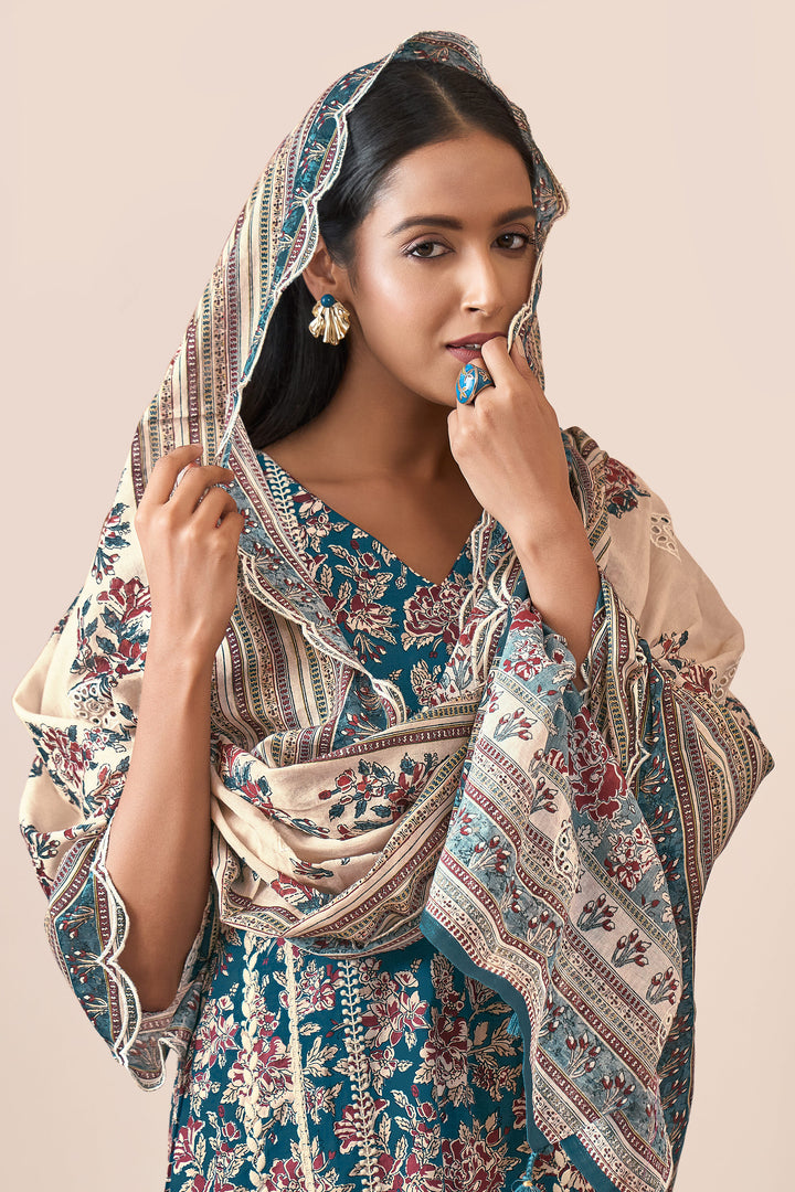 Cotton Block Print Embroidered Lace Work Salwar Kameez