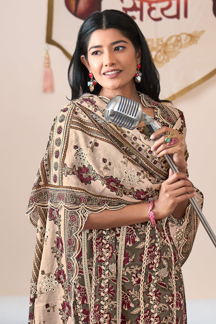 Cotton Block Print Border Work Casual Salwar Kameez
