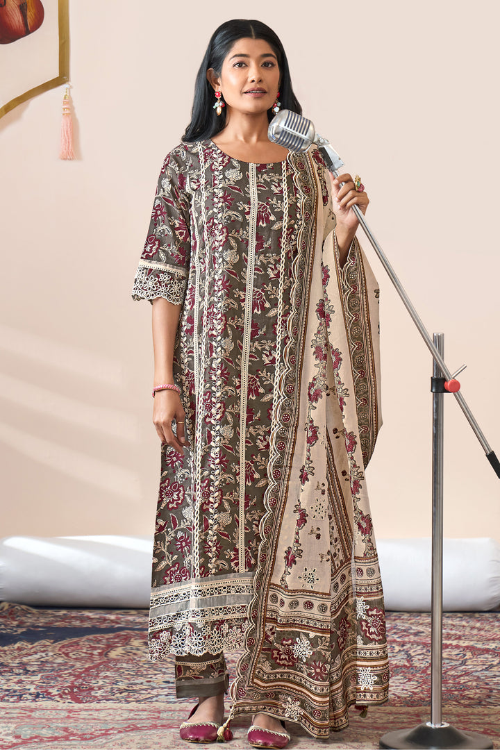 Cotton Block Print Border Work Casual Salwar Kameez