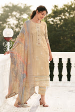 Load image into Gallery viewer, Pure Organdy Block Print Straight Cut Salwar Suit In Beige Color
