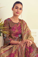 Load image into Gallery viewer, Brown Color Pure Muslin Silk Digital Print Straight Cut Salwar Kameez
