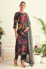 Load image into Gallery viewer, Black Color Pure Muslin Silk Digital Print Straight Cut Salwar Suit
