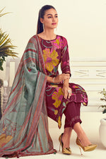Load image into Gallery viewer, Maroon Color Pure Muslin Silk Digital Print Straight Cut Suit