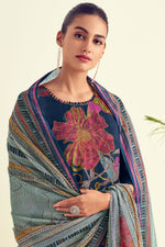 Load image into Gallery viewer, Pure Muslin Silk Digital Print Straight Cut Salwar Kameez In Navy Blue Color
