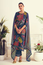 Load image into Gallery viewer, Pure Muslin Silk Digital Print Straight Cut Salwar Kameez In Navy Blue Color