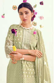 Olive Color Pure Cotton Palazzo Salwar Kameez