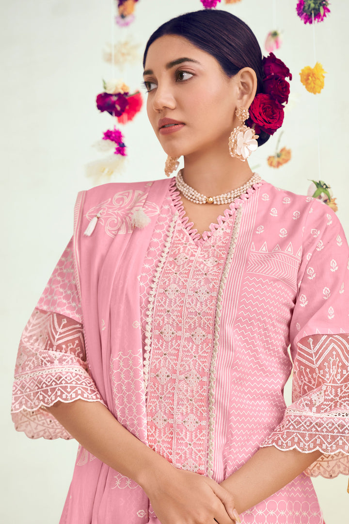 Pure Cotton Khadi Block Print Palazzo Salwar Kameez In Pink Color