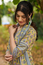 Load image into Gallery viewer, Pure Cotton Hand Block Print Long Straight Cut Salwar Kameez In Yellow Color
