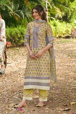 Load image into Gallery viewer, Pure Cotton Hand Block Print Long Straight Cut Salwar Kameez In Yellow Color
