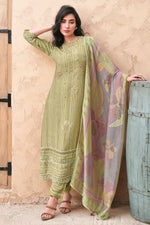 Load image into Gallery viewer, Green Pure Muslin Shimmer Digital Print Straight Cut Salwar Kameez