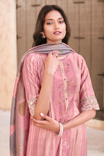 Load image into Gallery viewer, Pink Pure Muslin Shimmer Digital Print Straight Cut Suit
