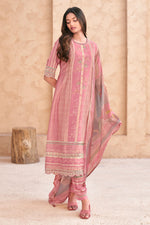 Load image into Gallery viewer, Pink Pure Muslin Shimmer Digital Print Straight Cut Suit
