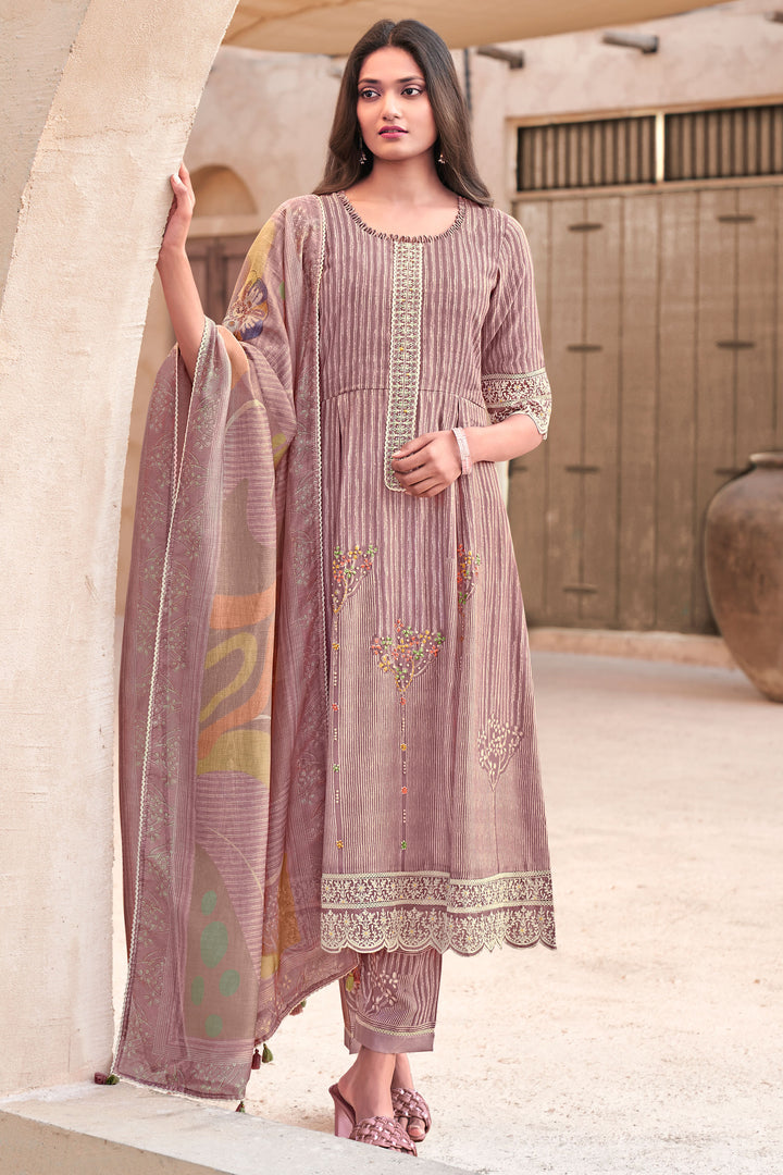 Pure Muslin Shimmer Digital Print Straight Cut Salwar Suit In Wine Color