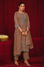 Load image into Gallery viewer, Moga Checks Silk Digital Print With Embroidered Salwar Kameez
