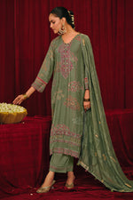 Load image into Gallery viewer, Sea Green Moga Silk Digital Print With Embroidered Salwar Suit
