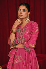 Load image into Gallery viewer, Rani Silk Digital Print With Embroidered Suit
