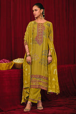 Load image into Gallery viewer, Silk Digital Print With Embroidered Dress In Mustard Color
