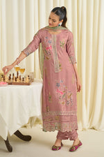 Load image into Gallery viewer, Pink Color Pure Muslin Silk Fancy Embroidery Digital Print Designer Long Salwar Suit
