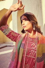 Load image into Gallery viewer, Pink Pure Muslin Silk Jacquard Printed Long Designer Salwar Kameez
