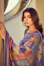 Load image into Gallery viewer, Pure Muslin Silk Jacquard Printed Long Designer Suit In Purple Color