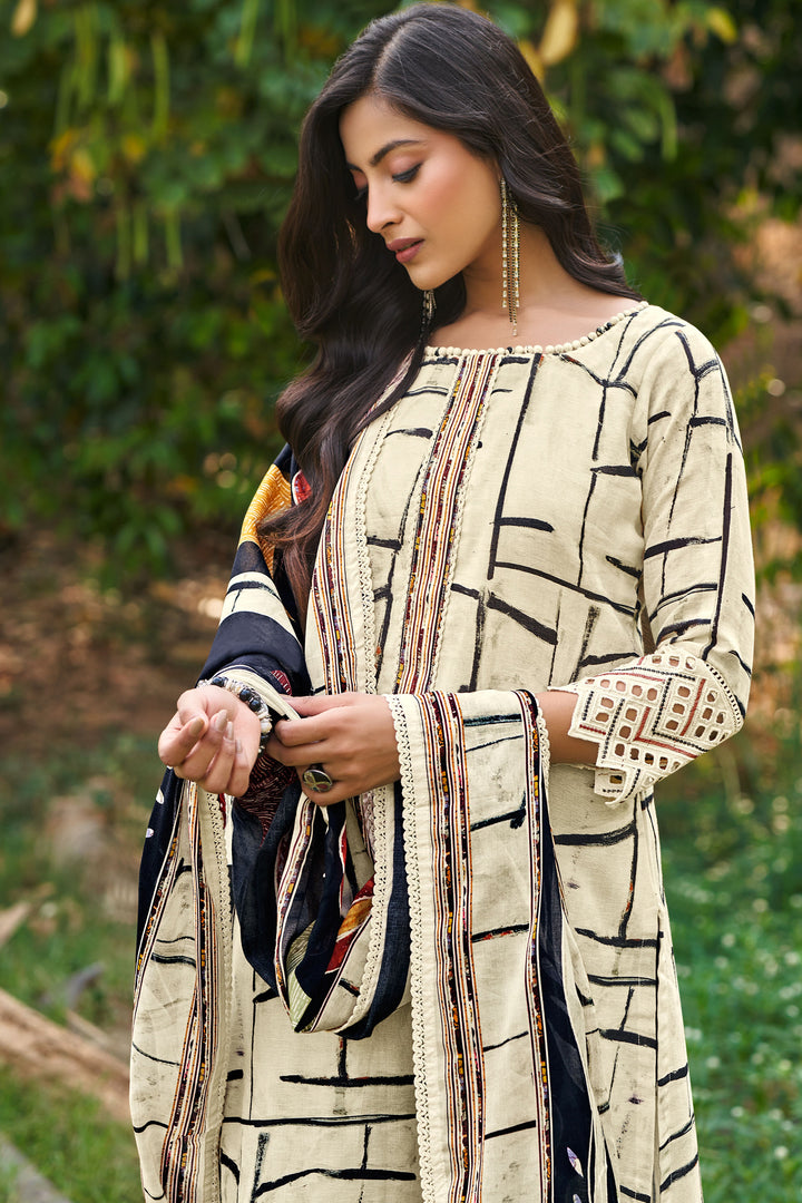 Elegant Pure Linen Digital Print Straight Cut Salwar Kameez