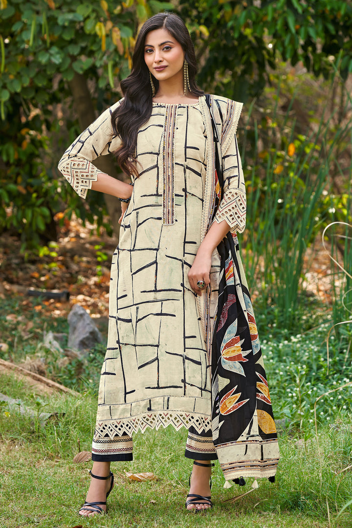 Elegant Pure Linen Digital Print Straight Cut Salwar Kameez