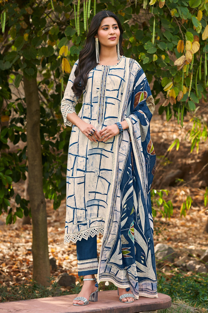 Designer Pure Linen Embroidered Digital Print Salwar Kameez