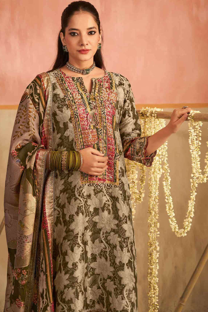 Pure Silk Brocade Jacquard Digital Print Designer Straight Cut Salwar Kameez