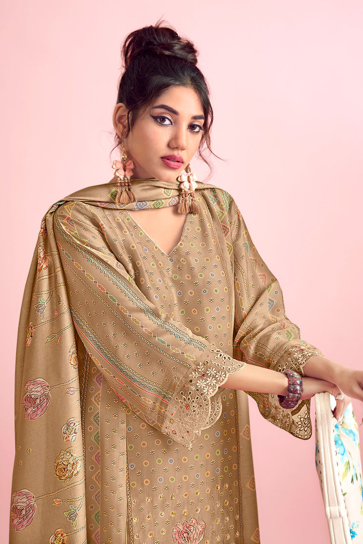 Pure Muslin Simmer Silk Digital Print With Handwork Designer Salwar Kameez