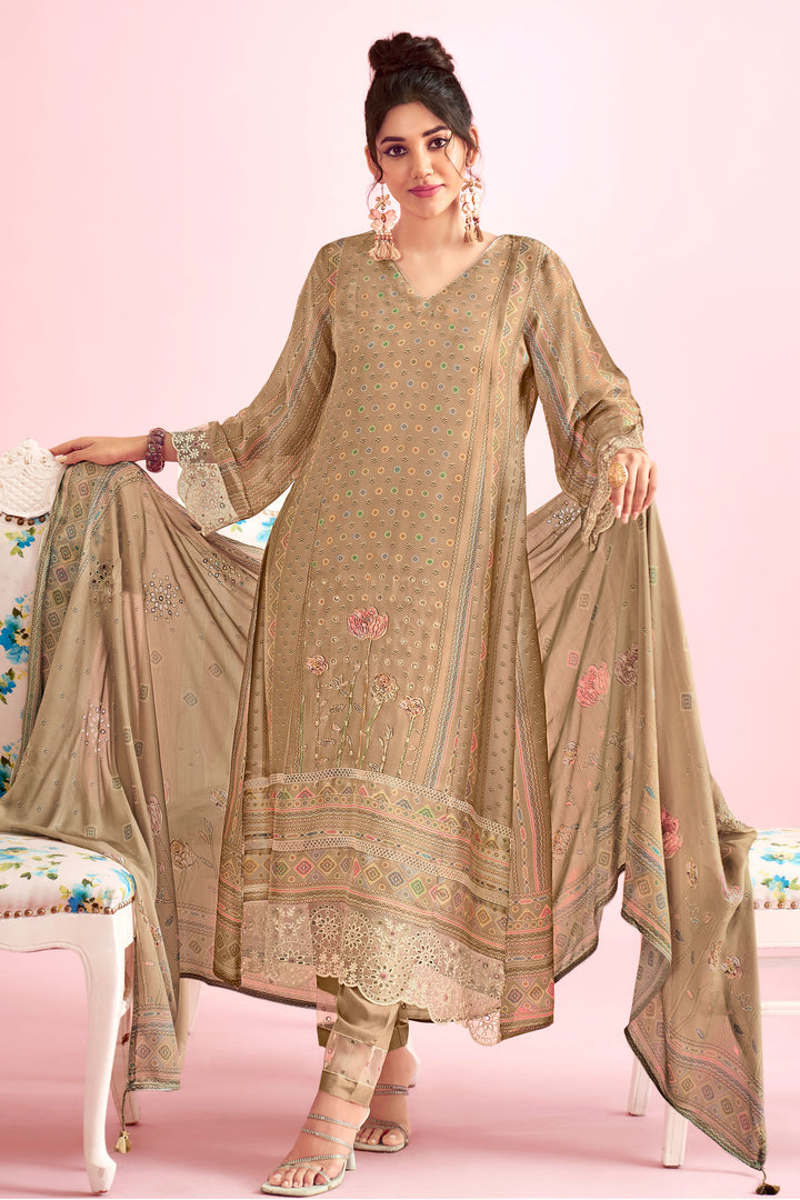 Pure Muslin Simmer Silk Digital Print With Handwork Designer Salwar Kameez