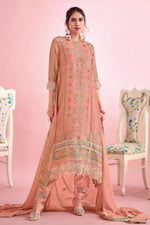 Load image into Gallery viewer, Pink Pure Muslin Simmer Silk Digital Print With Handwork Designer Salwar Suit
