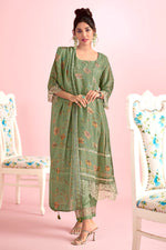 Load image into Gallery viewer, Sea Green Pure Muslin Simmer Silk Digital Print With Handwork Designer Dress
