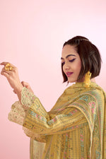 Load image into Gallery viewer, Pure Muslin Simmer Silk Digital Print With Handwork Designer Salwar Kameez In Yellow Color
