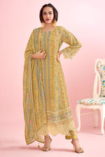 Load image into Gallery viewer, Pure Muslin Simmer Silk Digital Print With Handwork Designer Salwar Kameez In Yellow Color
