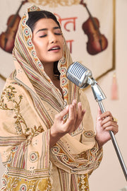 Brown Pure Cotton Block Print With Fancy Borer Embroidery Work Long Salwar Kameez