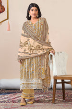 Load image into Gallery viewer, Brown Pure Cotton Block Print With Fancy Borer Embroidery Work Long Salwar Kameez
