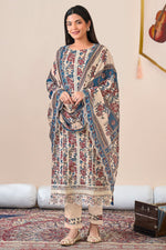 Load image into Gallery viewer, Pure Cotton Block Print With Fancy Borer Embroidery Work Beige Color Long Salwar Suit
