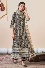 Load image into Gallery viewer, Pure Cotton Block Print With Fancy Borer Embroidery Work Long Suit In Black Color
