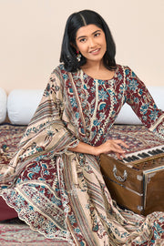 Maroon Pure Cotton Block Print With Fancy Borer Embroidery Work Long Dress