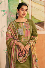 Load image into Gallery viewer, Green Premium Bemberg Silk Slub Digital Print Designer Salwar Suit