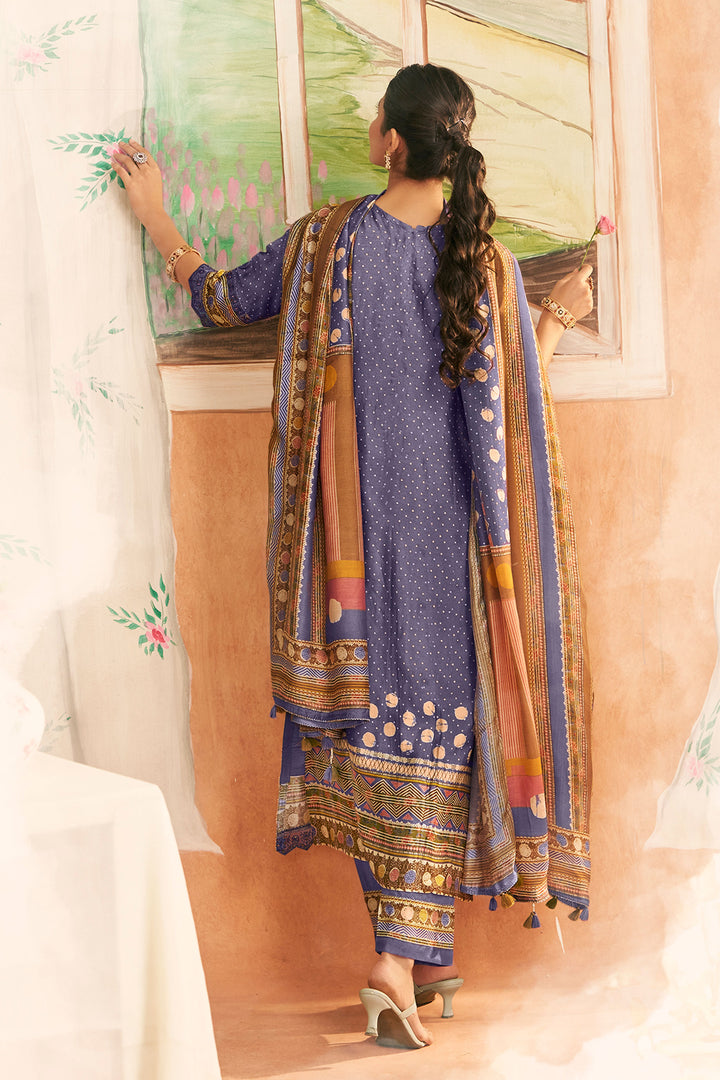 Lavender Premium Bemberg Silk Slub Digital Print Designer Suit